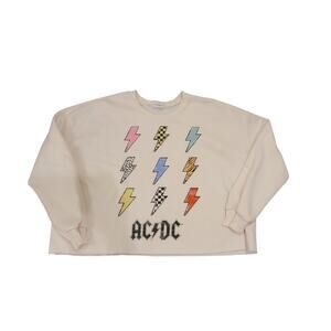AC/DC Graphic Sweatshirt XXL Cream Lightning Bolt Soft Pullover